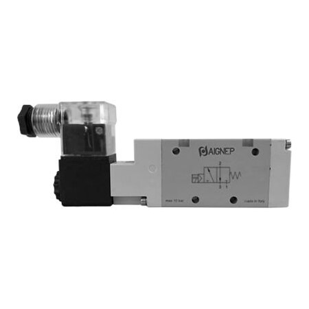 Alpha Technologies Aignep USA 3/2 Closed 1/2 NPTF Single Solenoid Valve, Pilot Spr Return, 24V AC/5VA Coil, LED Conn. 01VS03NC05N0402